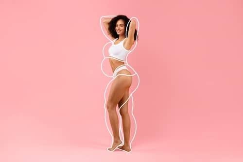 Slim,Young,Black,Woman,In,White,Underwear,With,Body,Contours
